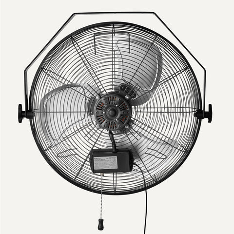 Amazon Basics 18-inch wall fan tilt head provides directional airflow for targeted cooling.