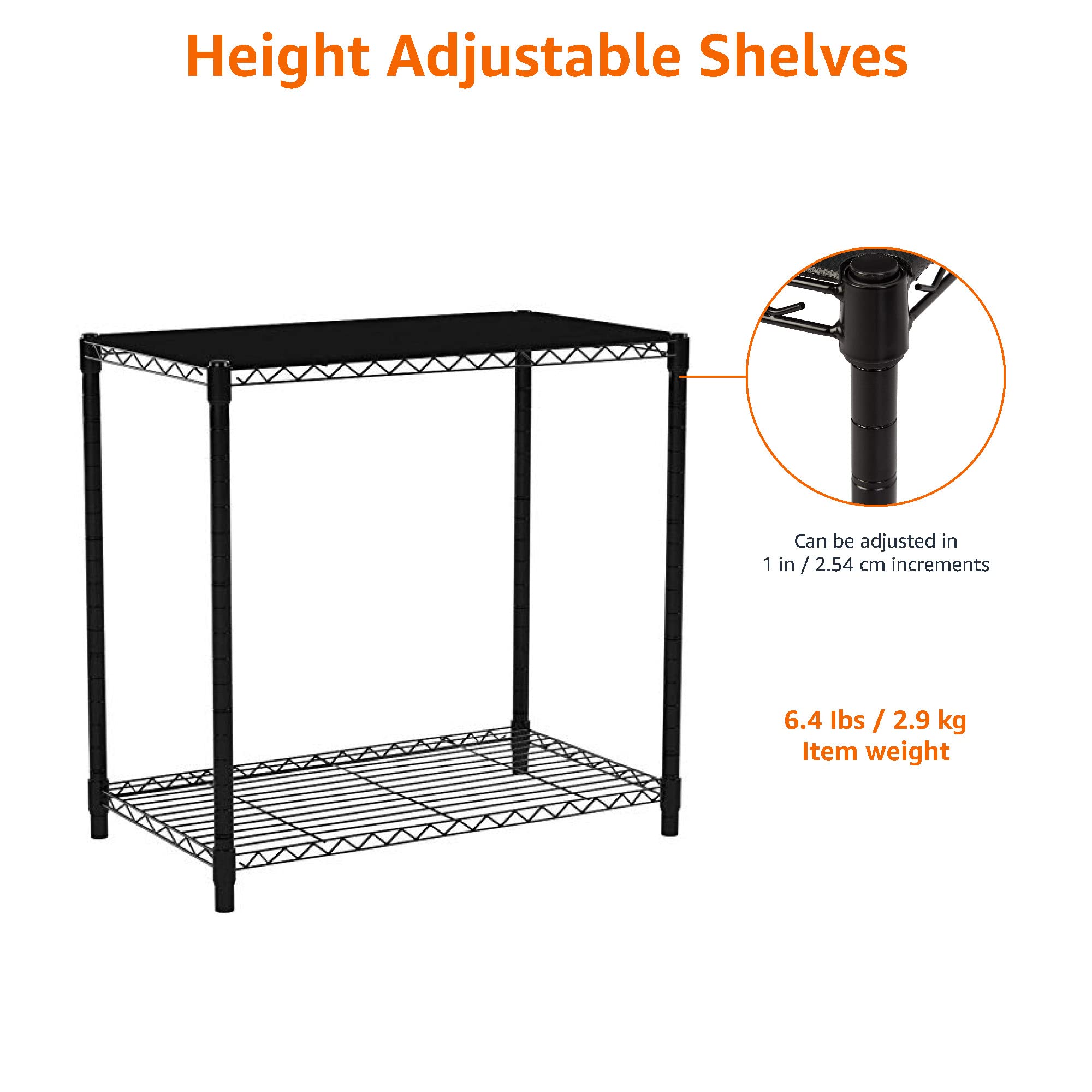 Amazon Basics 2-Shelf Stackable Storage durable metal frame for daily use.