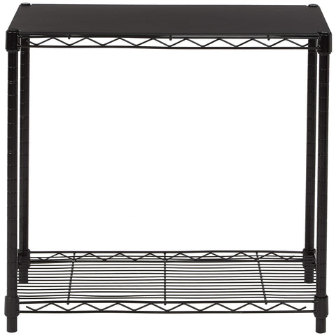 Amazon Basics 2-Shelf Stackable Storage lower mesh shelf visibility and ventilation.