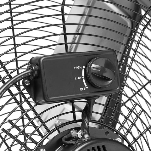 Amazon Basics drum fan on wheels allows easy movement across a workshop or garage.