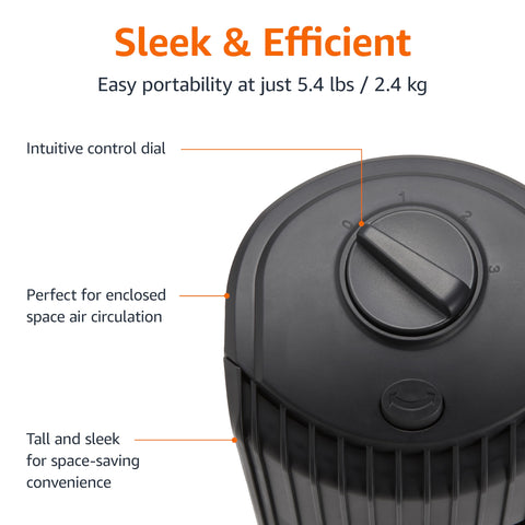 Amazon Basics 28-inch tower fan top controls enable quick speed adjustments.
