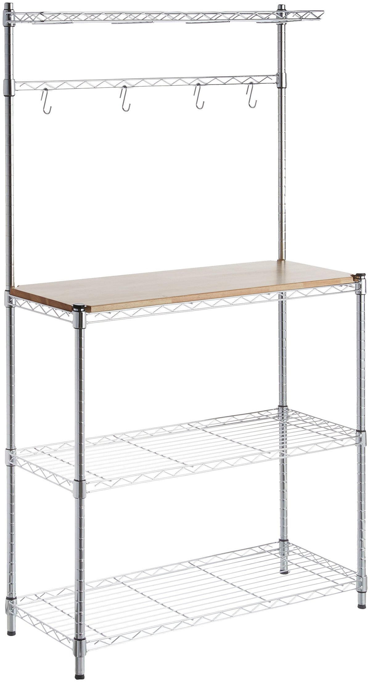 Amazon Basics 3-Tier baker rack top view with sturdy chrome frame for organized storage