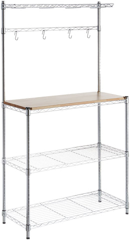Amazon Basics 3-Tier baker rack top view with sturdy chrome frame for organized storage