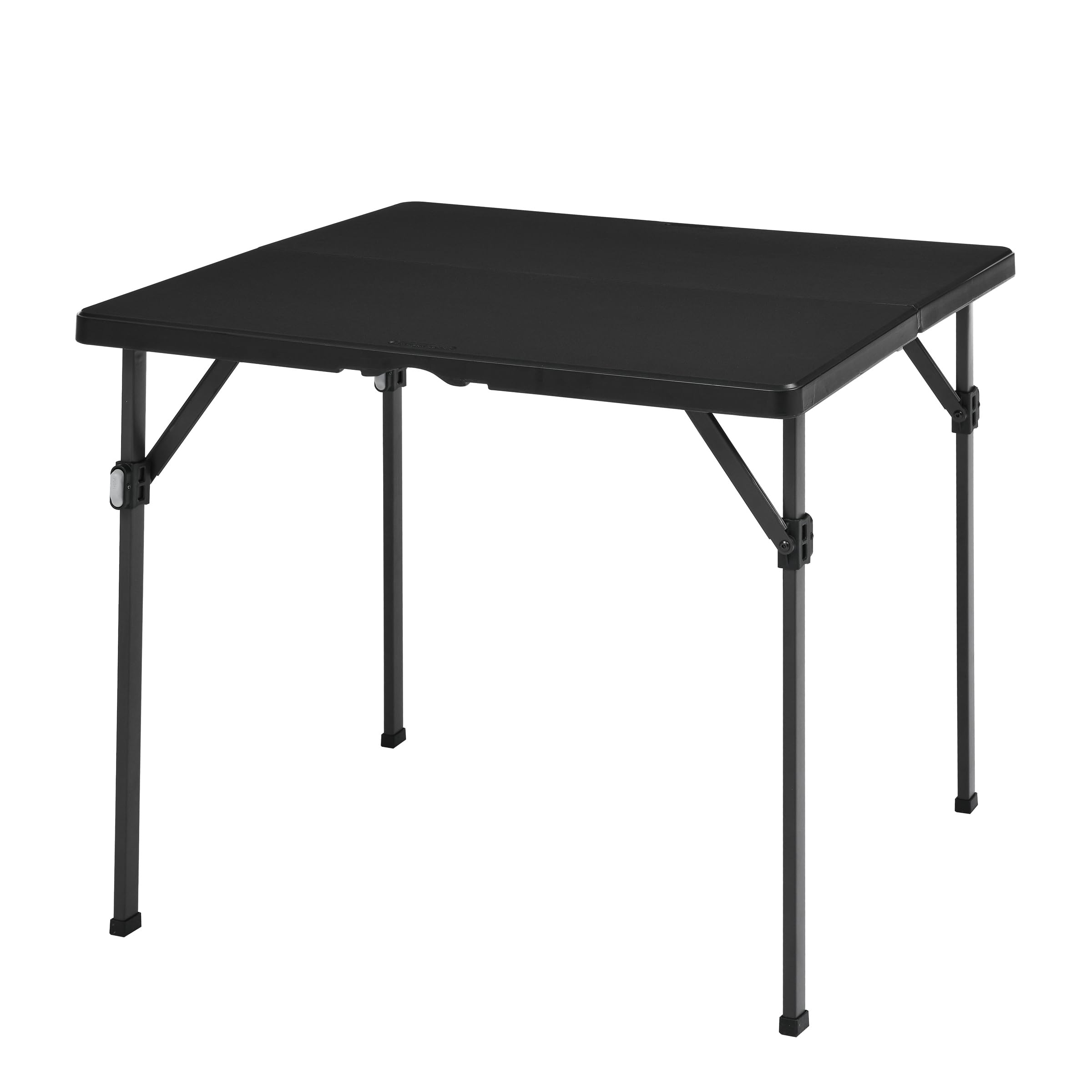Amazon Basics 34-inch folding table with carrying handle for easy transport and setup.