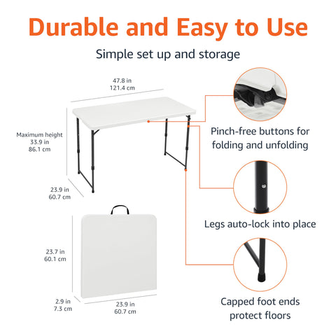 Amazon Basics table shows 4 height levels for customizable setup.