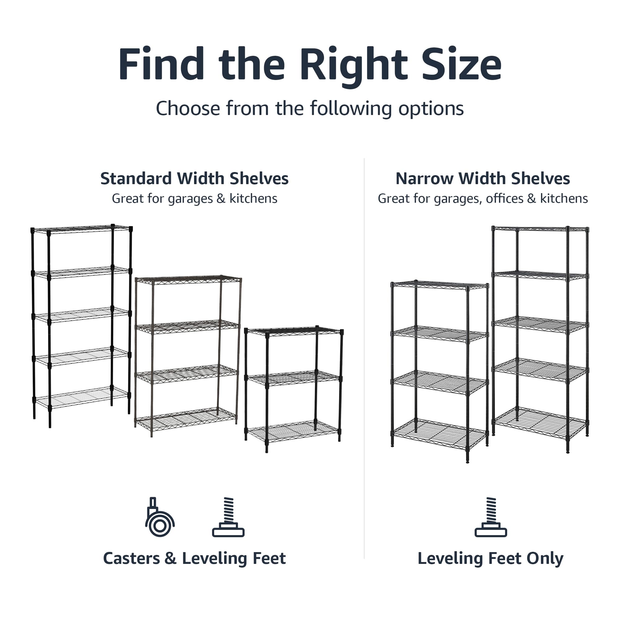 Amazon Basics leveling feet keep the rack stable on uneven floors during heavy use.