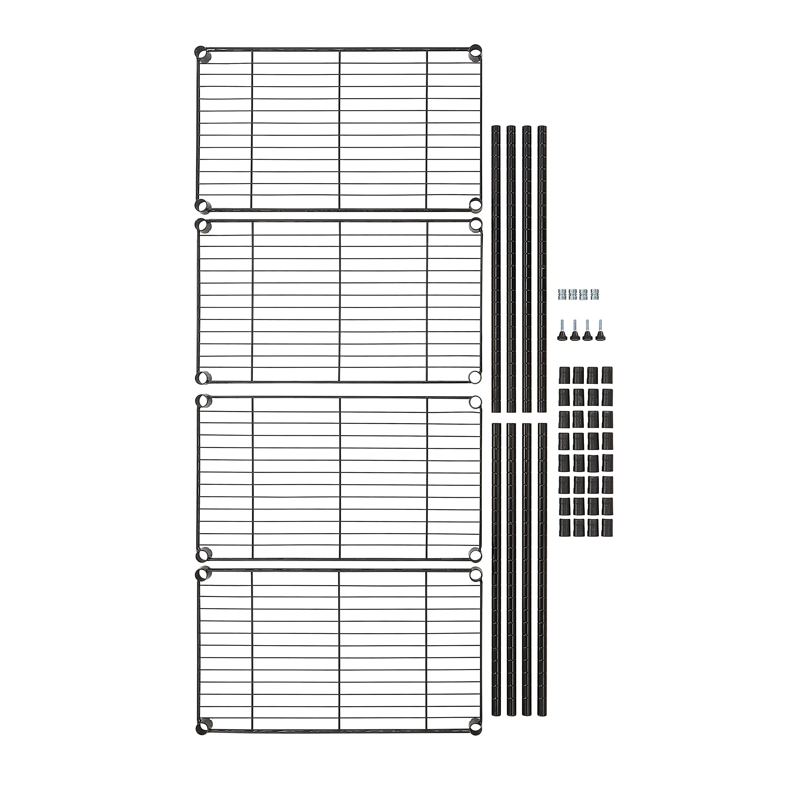Amazon Basics wire rack with leveling feet ensuring stable placement.