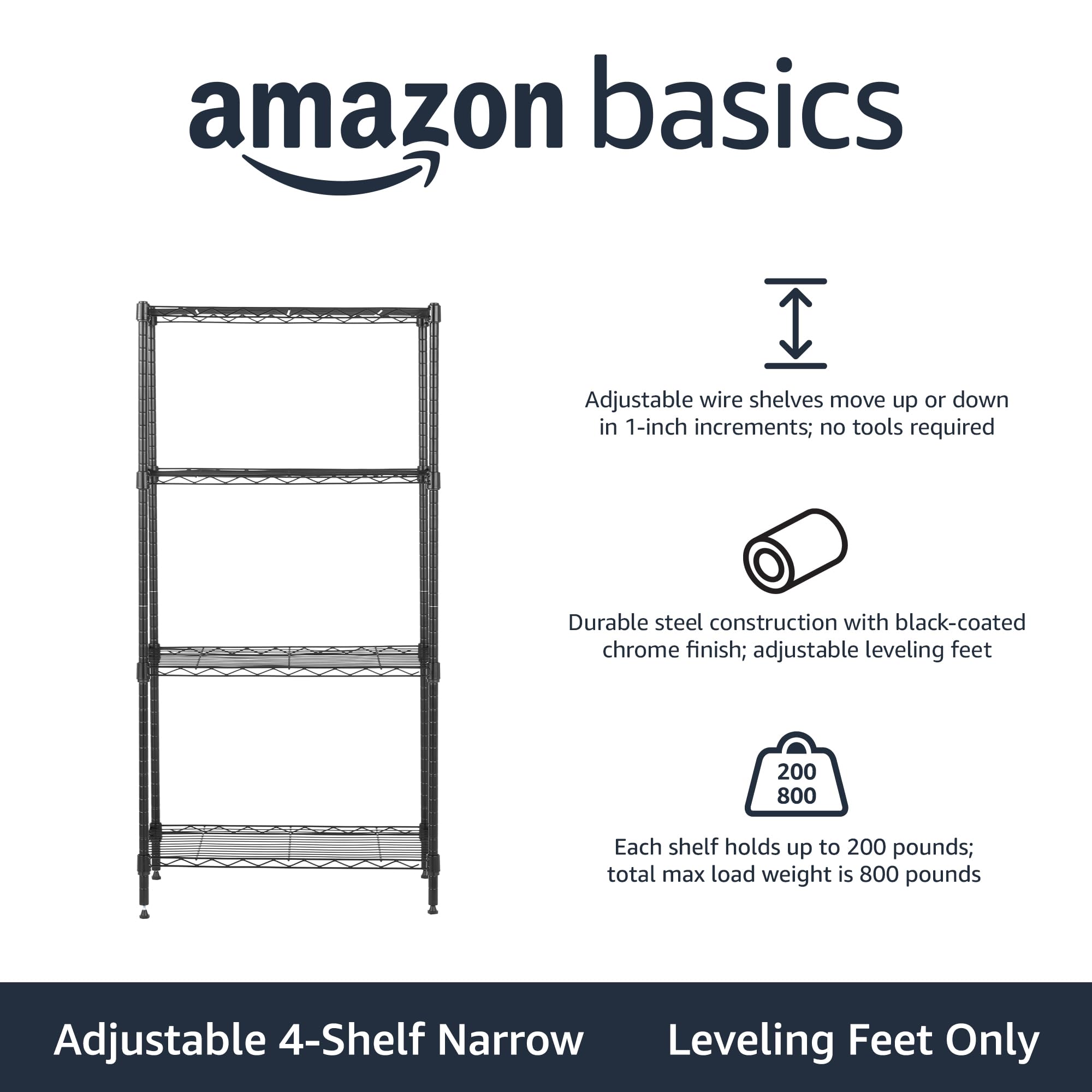 Amazon Basics rack with tools neatly arranged on each shelf for easy access.