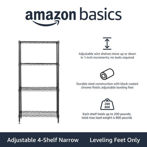 Amazon Basics rack with tools neatly arranged on each shelf for easy access.