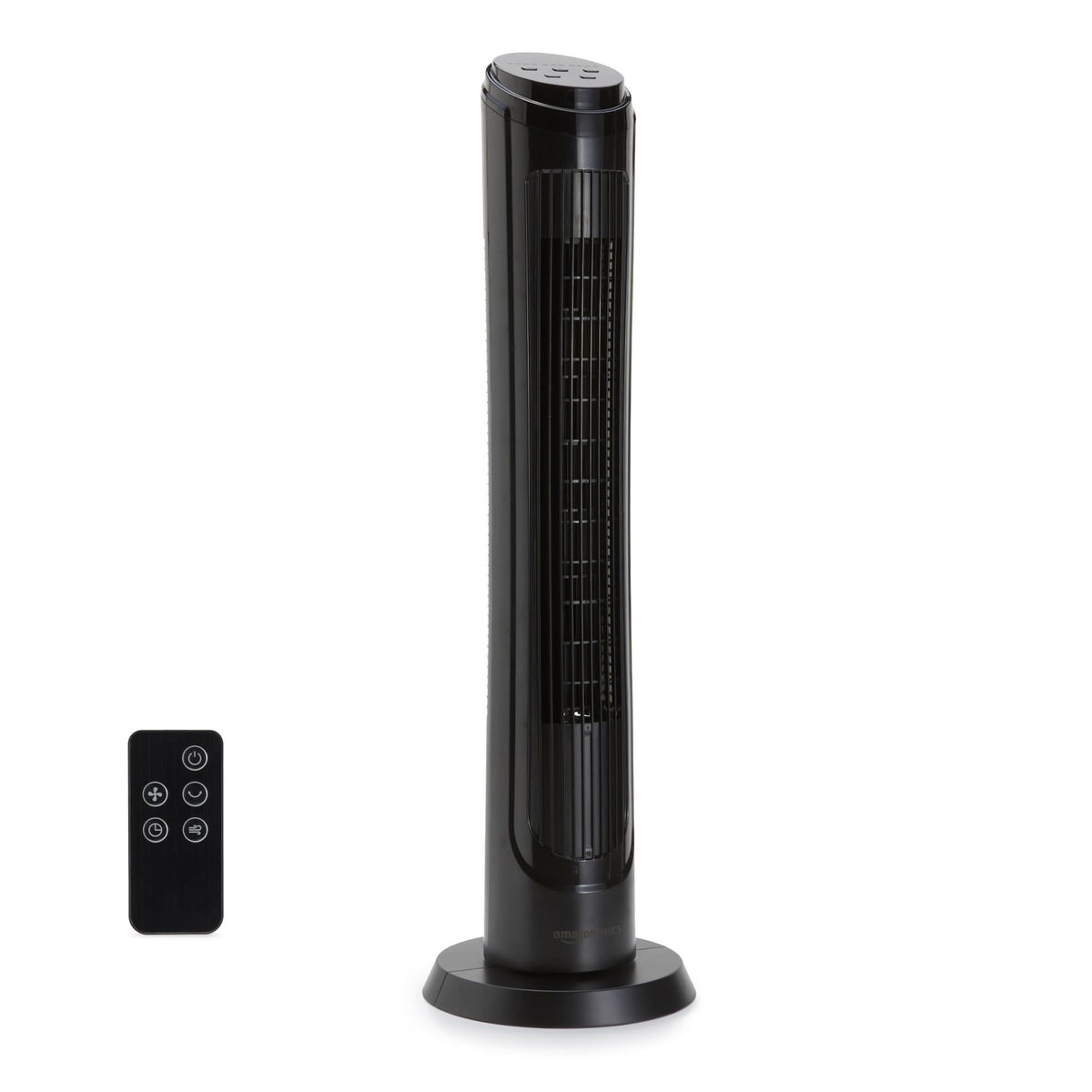 Amazon Basics 40-inch tower fan with 70-degree oscillation for even room cooling.
