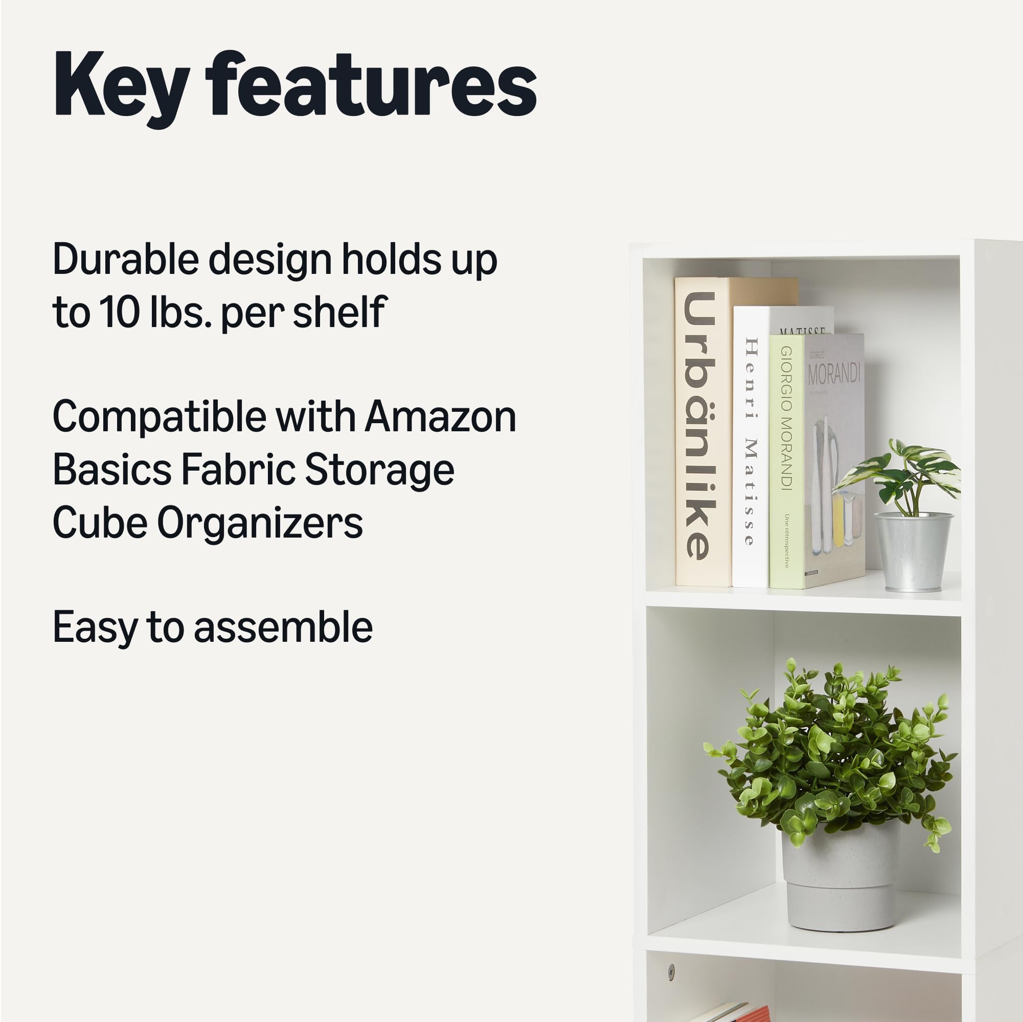 Amazon Basics 5-Cube Bookcase back panel highlights stability