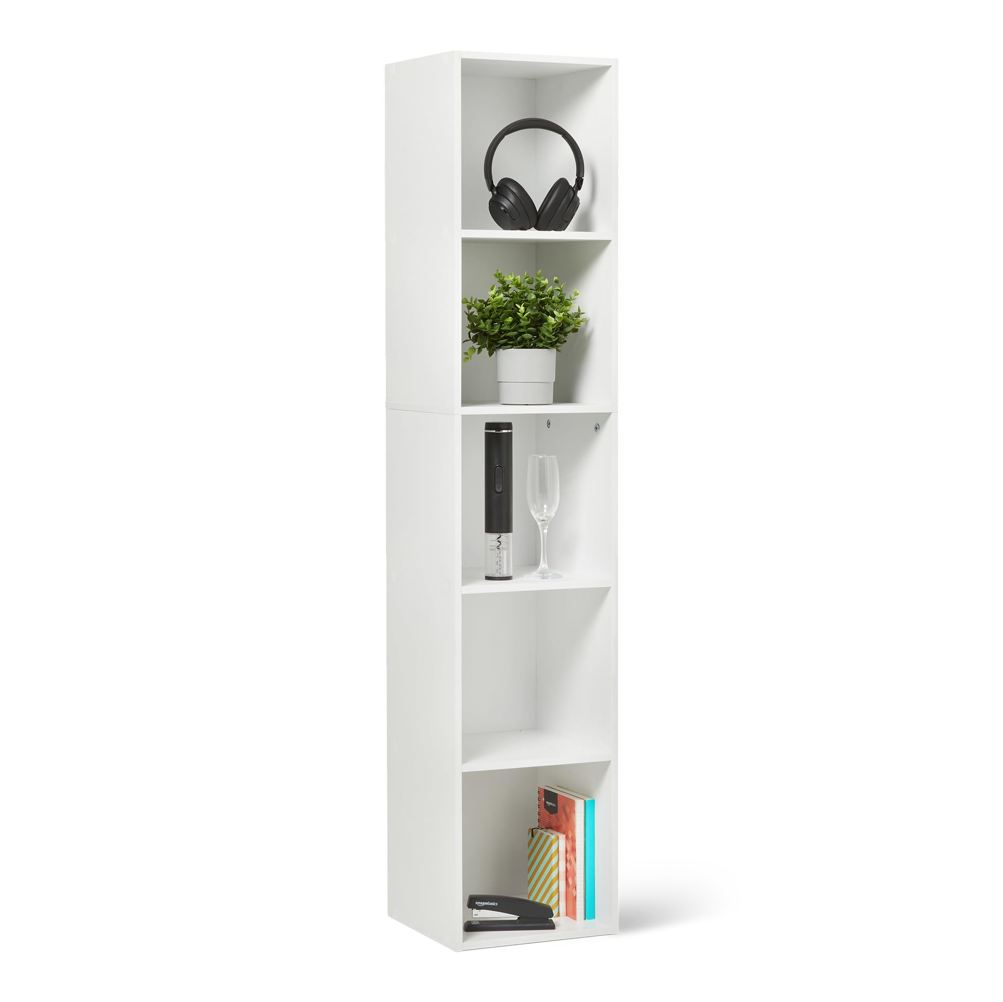 Amazon Basics 5-Cube Bookcase front view shows versatile storage