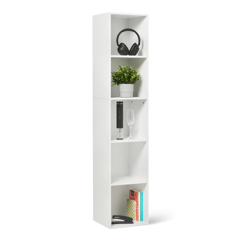 Amazon Basics 5-Cube Bookcase front view shows versatile storage