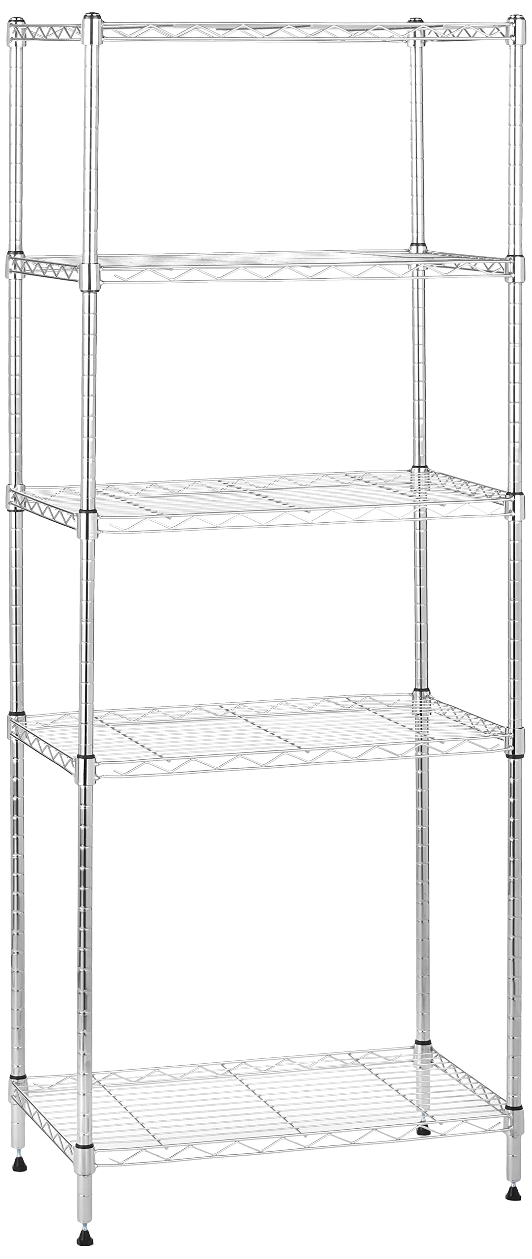 Amazon Basics 5-shelf garage storage unit with sturdy steel frame for organized tools.