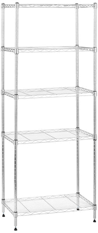 Amazon Basics 5-shelf garage storage unit with sturdy steel frame for organized tools.