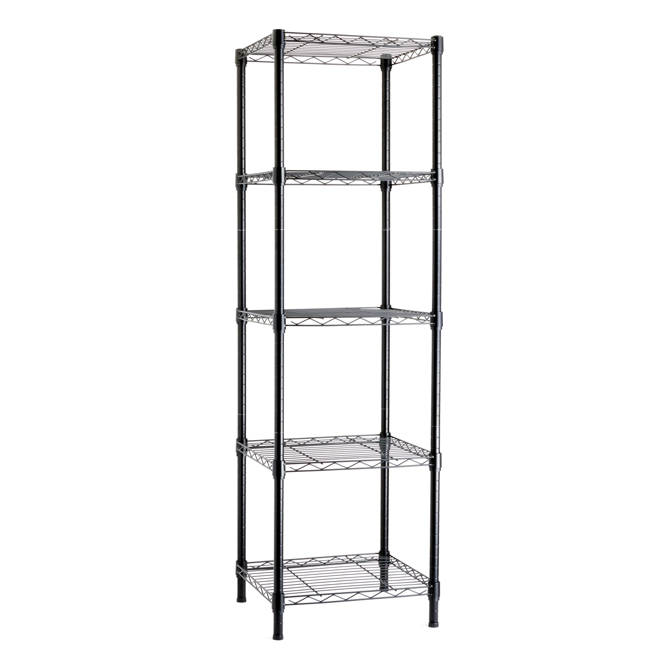 Amazon Basics 5-Shelf Tower black in garage for compact storage