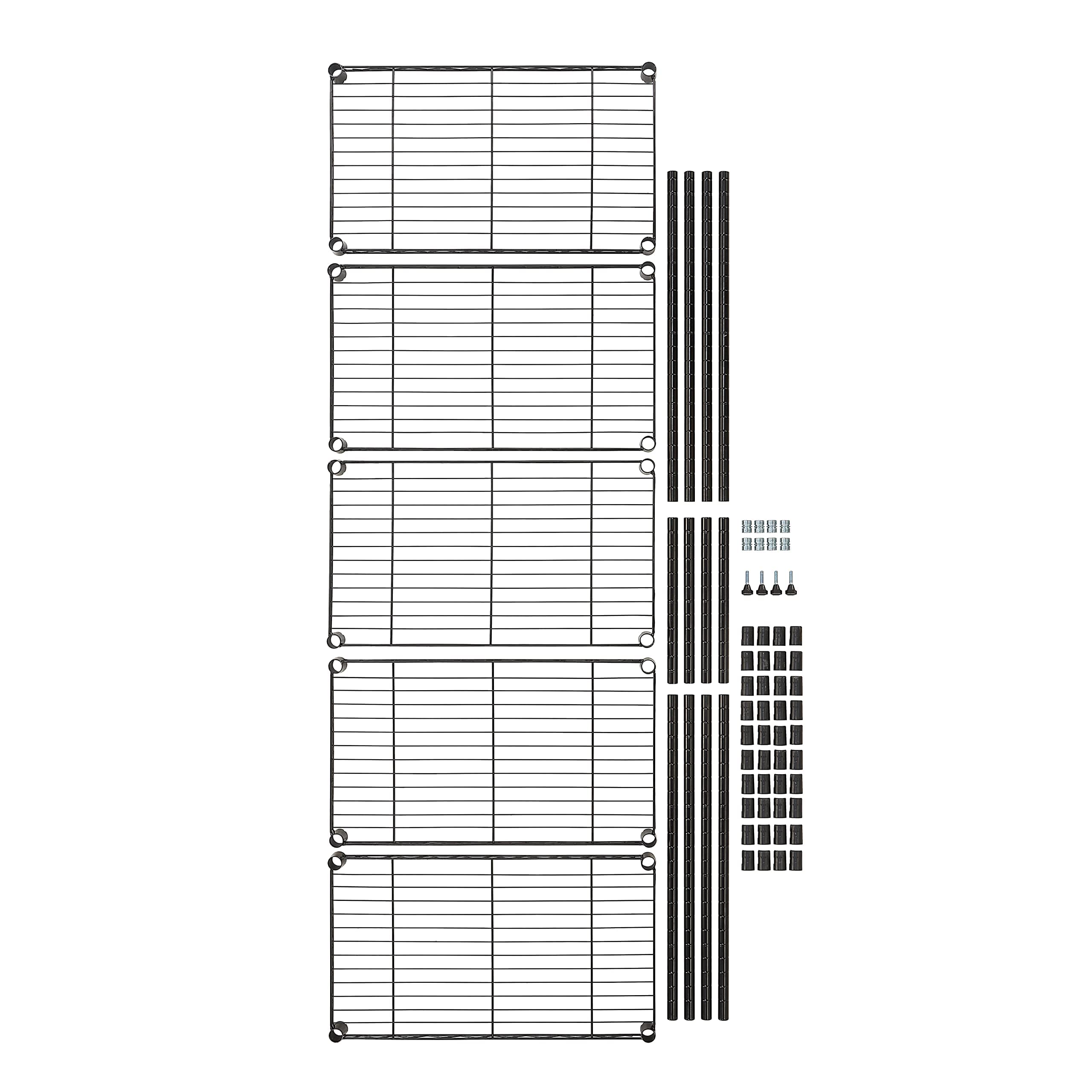 Amazon Basics fully loaded unit shows 200 lb per shelf capacity