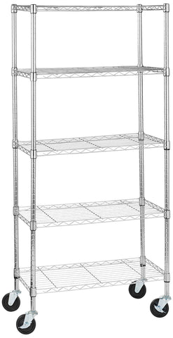 Amazon Basics 5-shelf wire rack front view for versatile garage and workspace storage