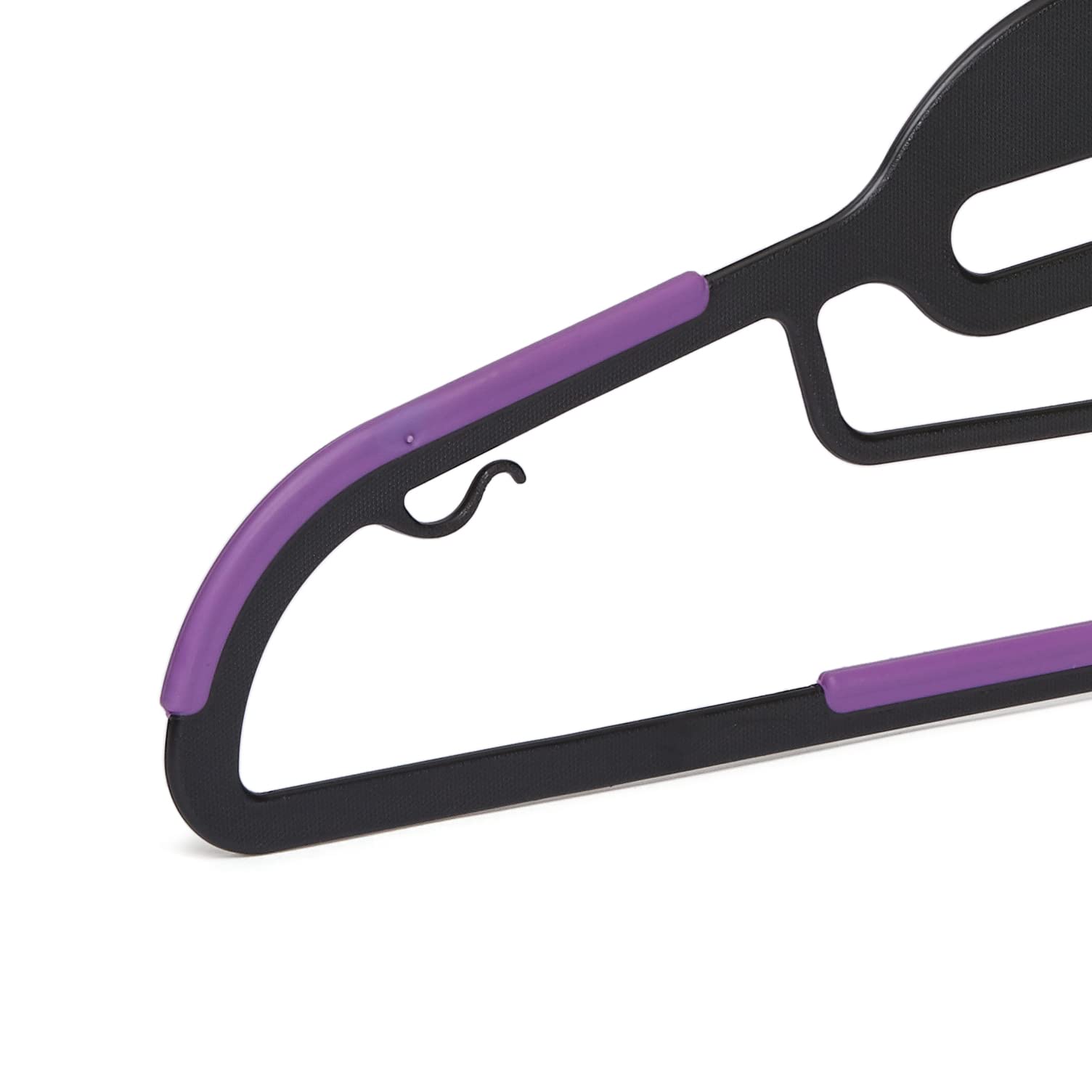 50-pack black and purple hangers that save closet space up to 50%