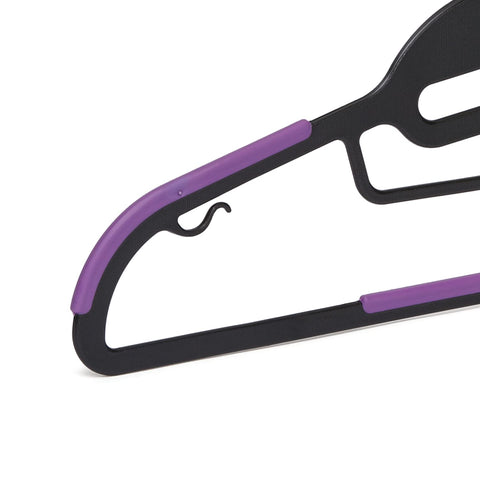 50-pack black and purple hangers that save closet space up to 50%