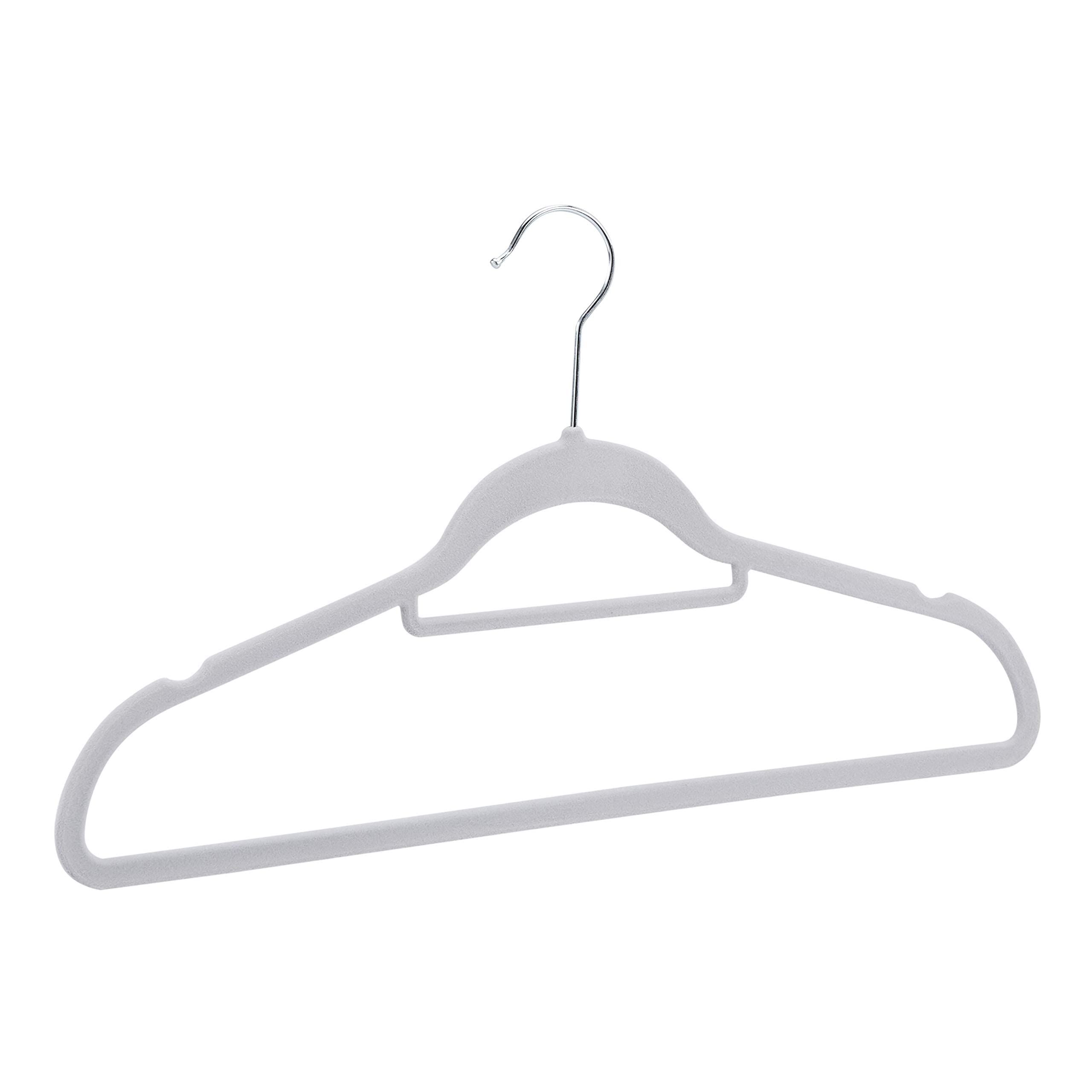 Amazon Basics 50-pack velvet hangers in dark grey for secure wardrobe storage
