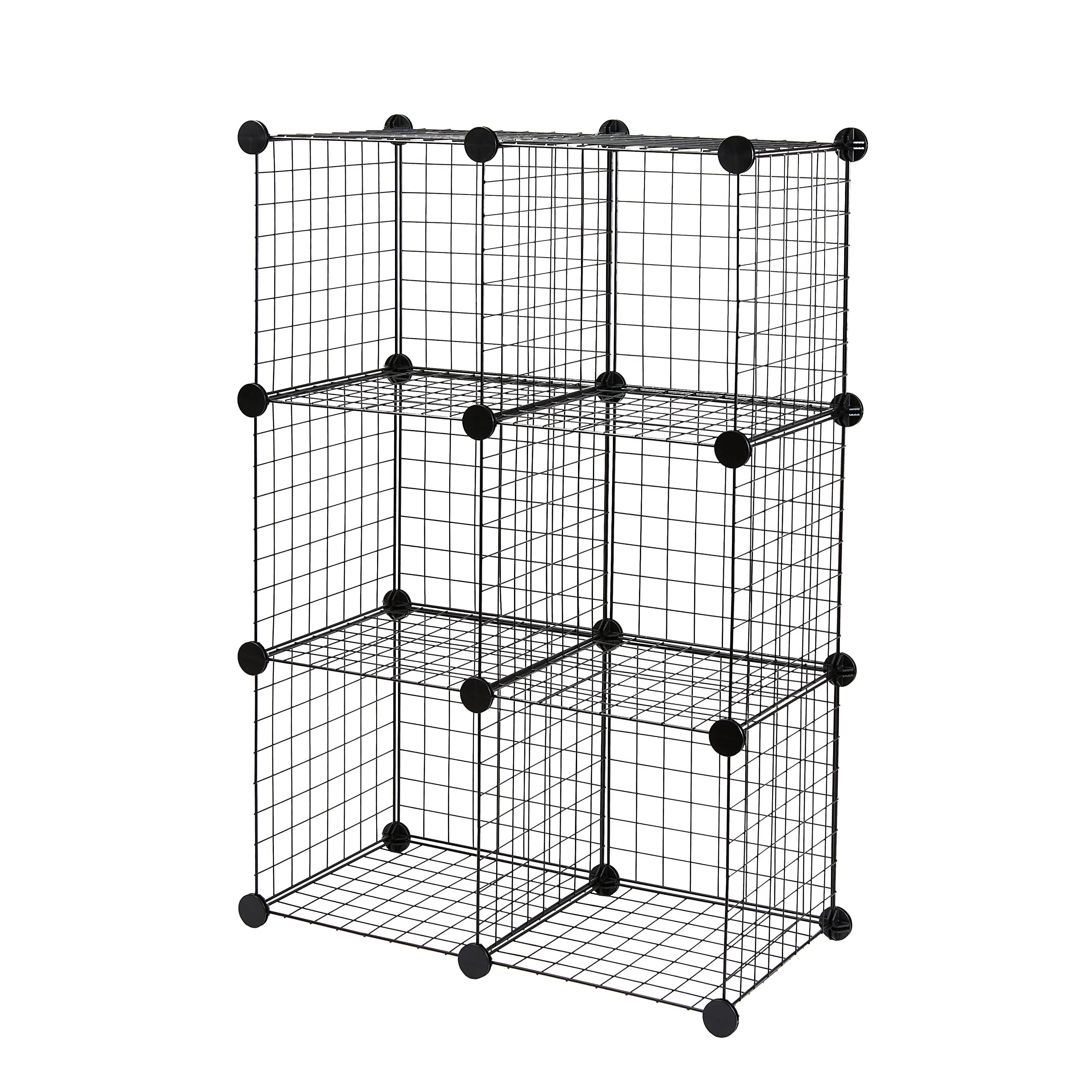 Amazon Basics 6-Cube wire-grid storage assembly demonstrates tool-free setup and modular versatility.