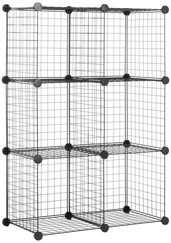 Amazon Basics 6-Cube Wire Grid Organizer in black assembled for tidy storage.