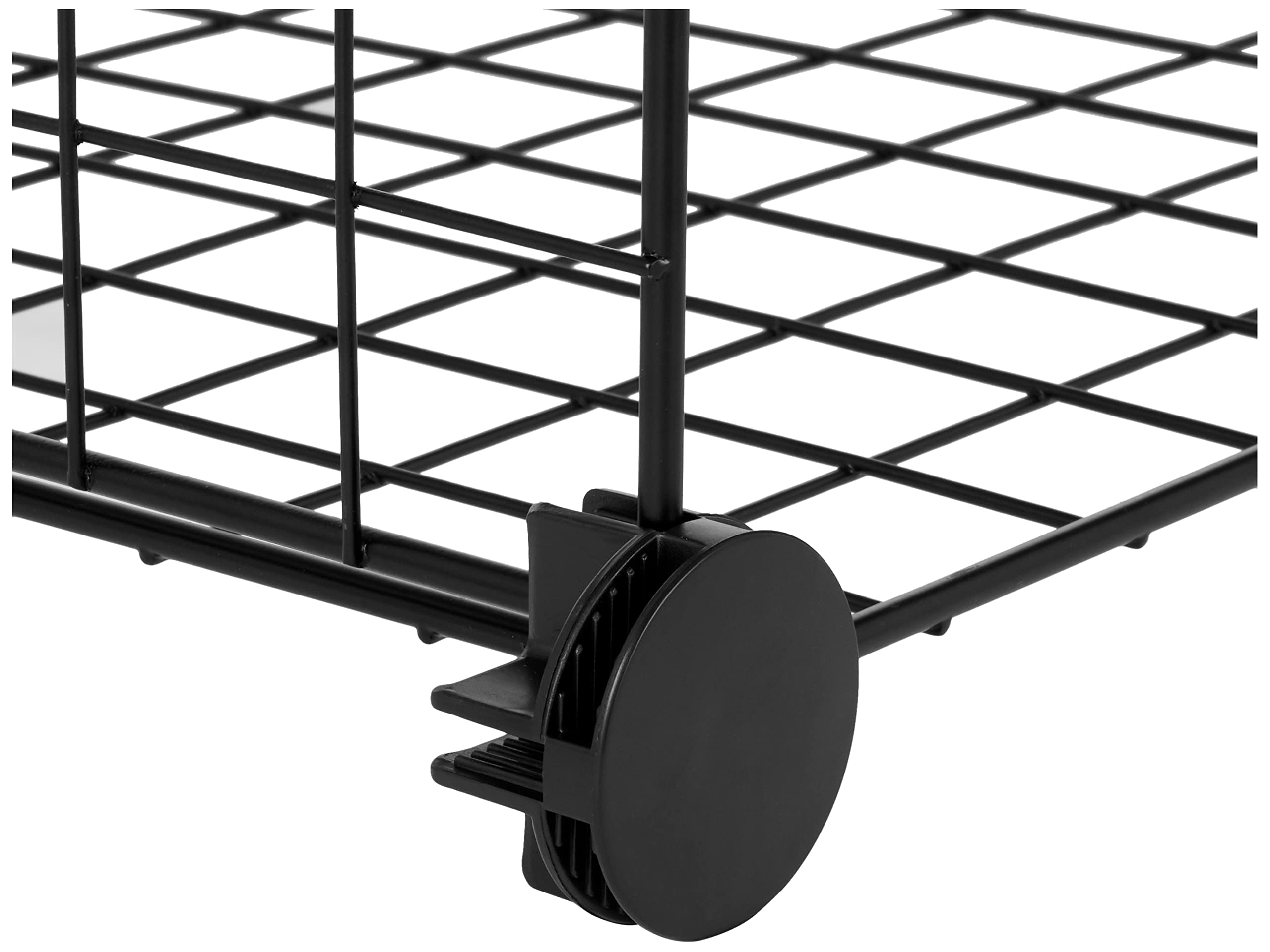 Amazon Basics display shot shows black powder-coated grid panels in use.