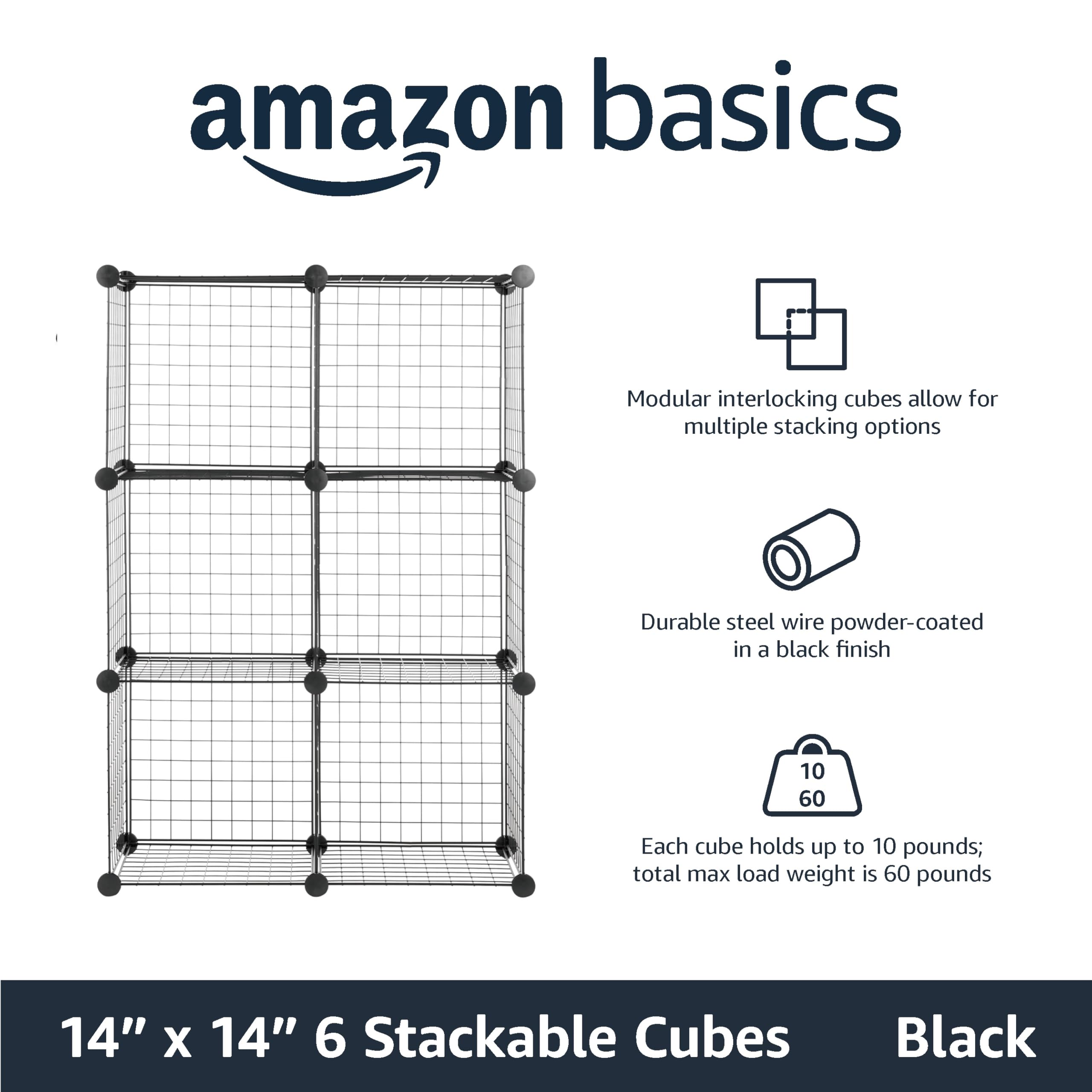 Amazon Basics 6-Cube Wire Grid Organizer stackable setup demonstrates flexible configuration.