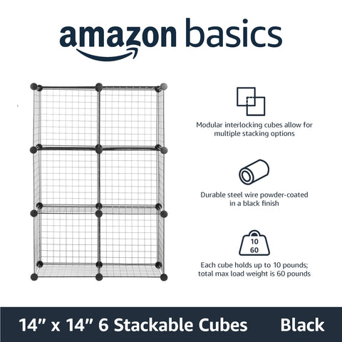 Amazon Basics 6-Cube Wire Grid Organizer stackable setup demonstrates flexible configuration.
