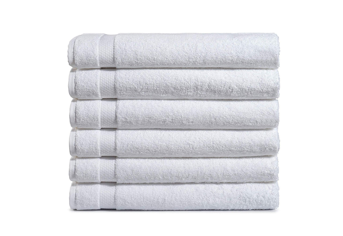 Amazon Basics 6-pack bath towels folded, showing premium cotton softness.
