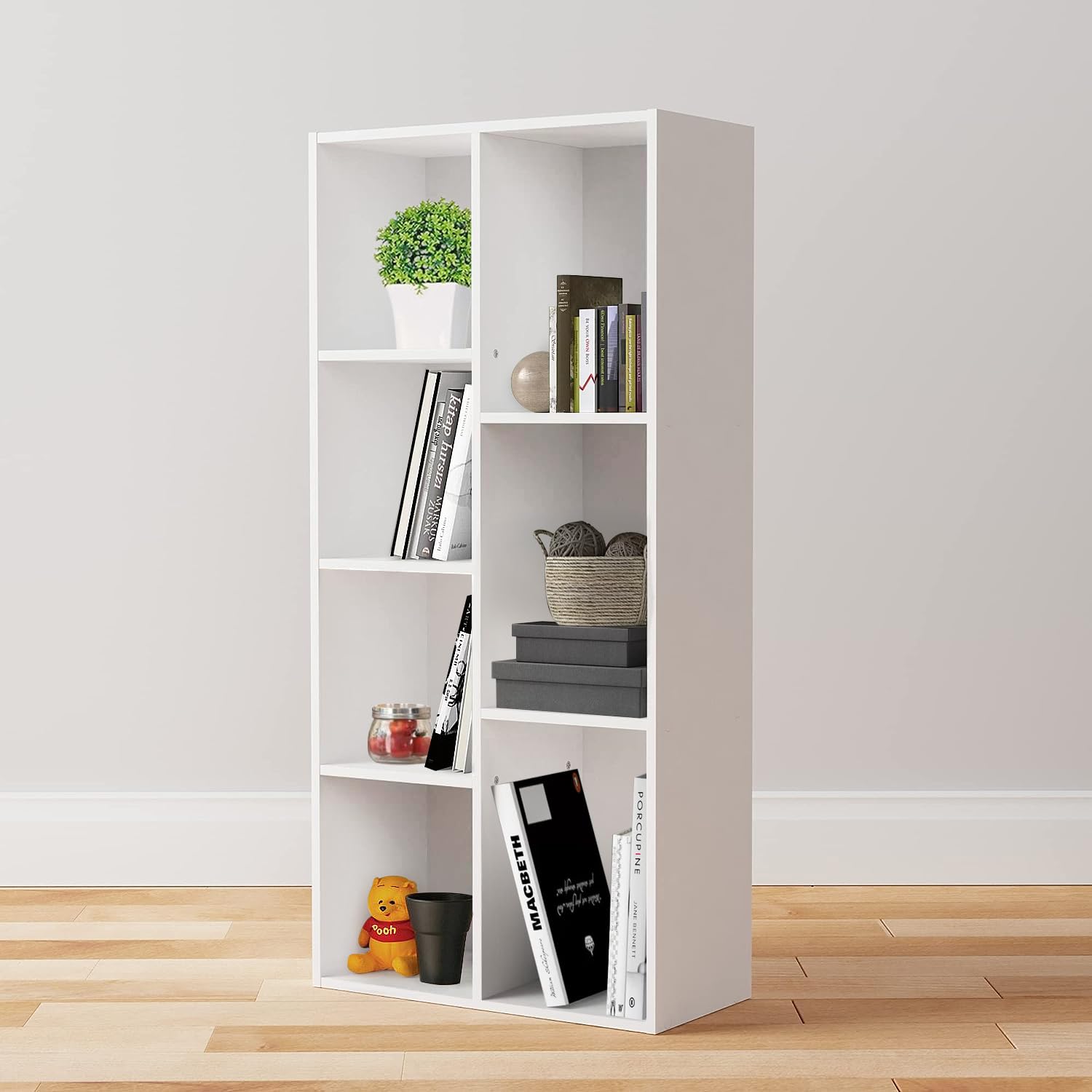 Amazon Basics 7-cube organizer bookcase with anti-tipping design for safety