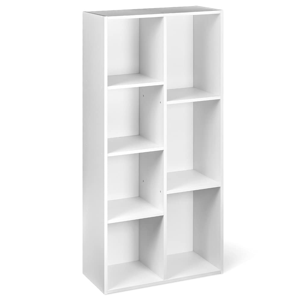Amazon Basics 7-cube organizer bookcase white, front view for organized displays