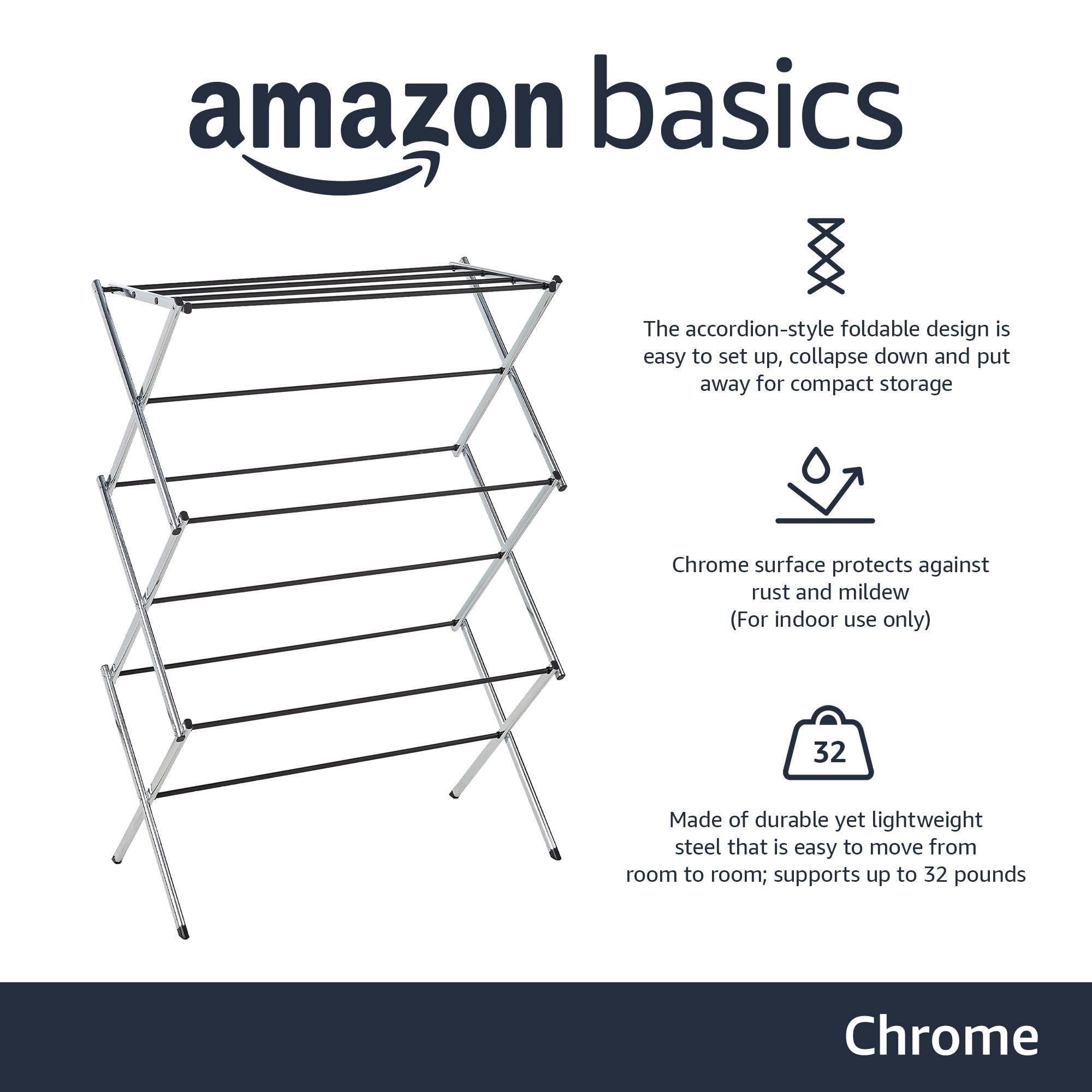 Amazon Basics accordion design folds flat for easy storage after laundry.