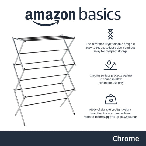 Amazon Basics accordion design folds flat for easy storage after laundry.
