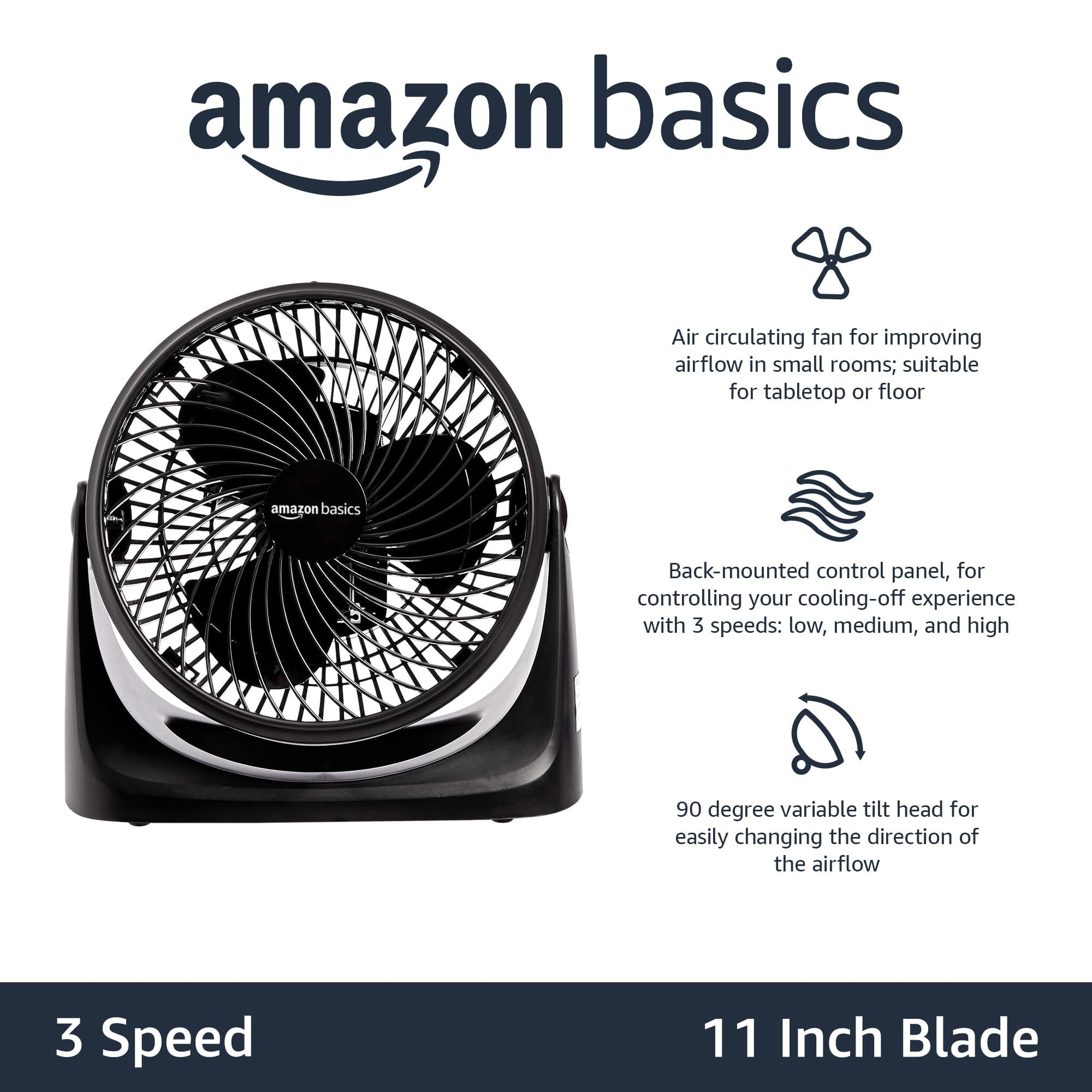 Amazon Basics air circulator fan tilt head directs airflow precisely