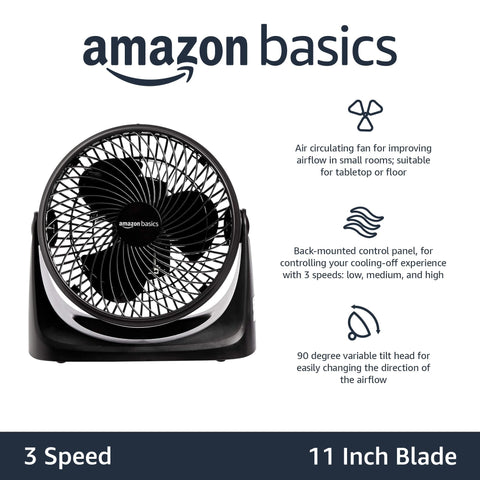 Amazon Basics air circulator fan tilt head directs airflow precisely