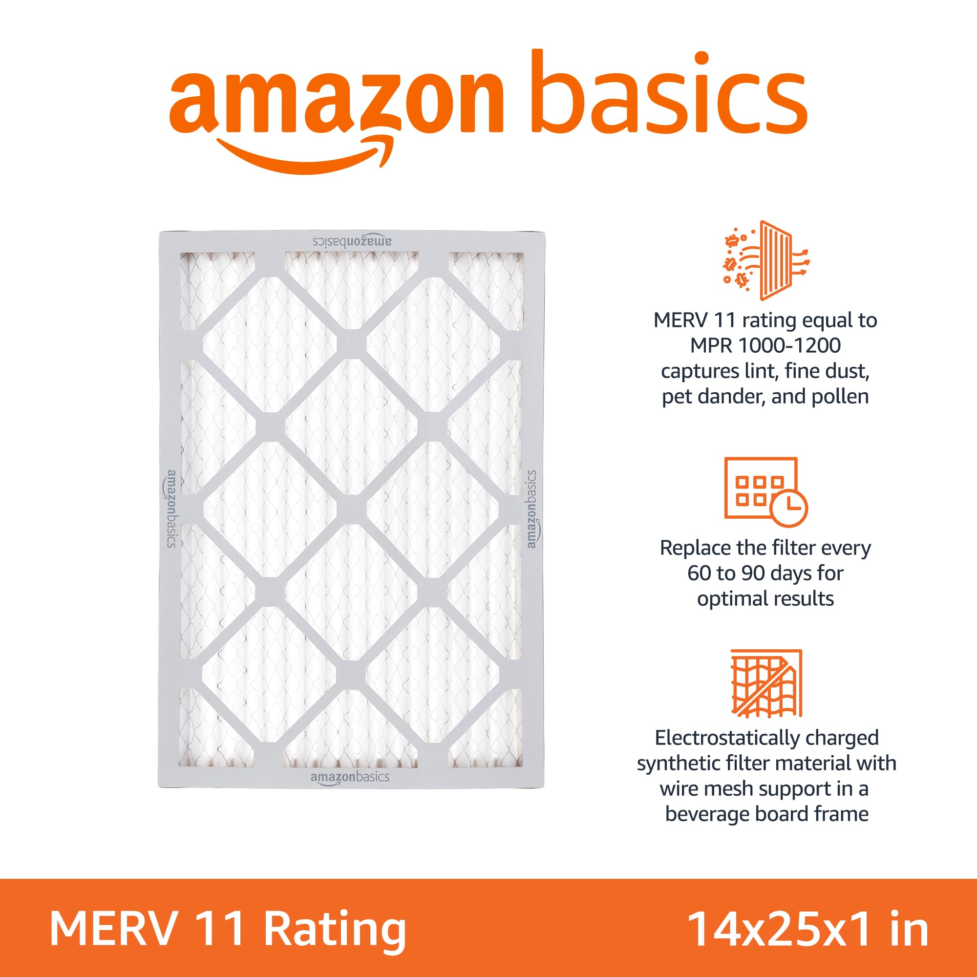 Close-up of electrostatic material on Amazon Basics filter attracting particles