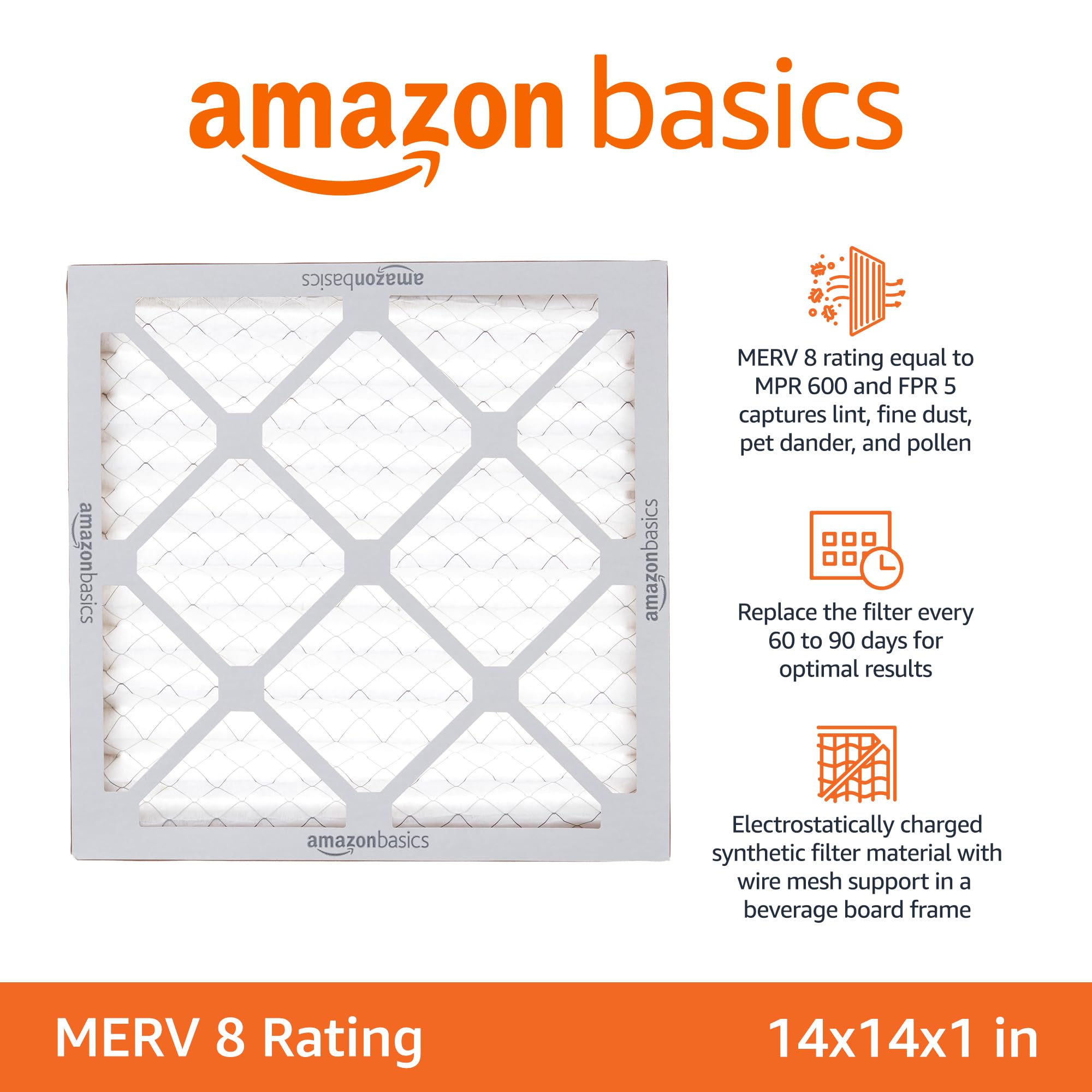 Amazon Basics air filter featuring wire mesh support for stable fit.