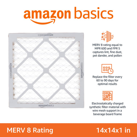 Amazon Basics air filter featuring wire mesh support for stable fit.