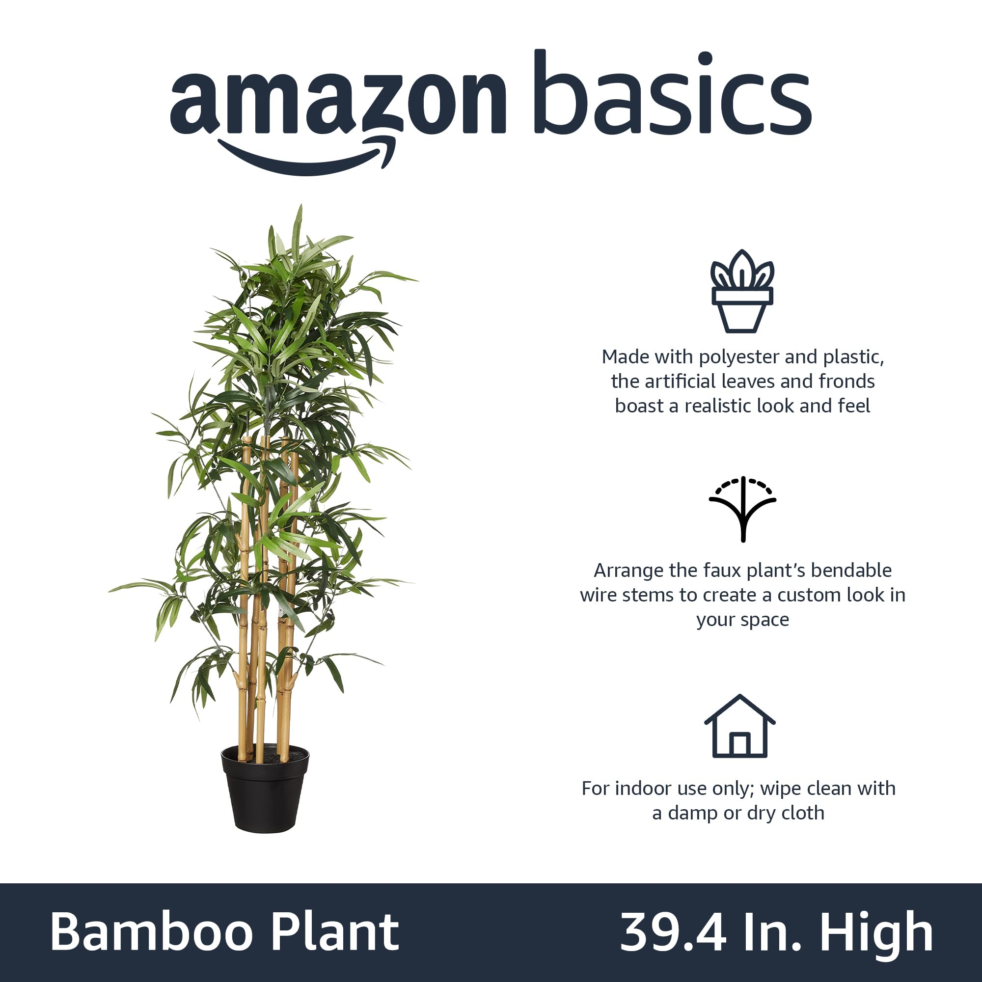 Amazon Basics bamboo plant leaves close-up shows a realistic texture.
