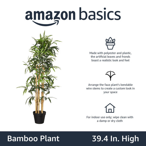 Amazon Basics bamboo plant leaves close-up shows a realistic texture.