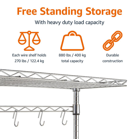 Amazon Basics adjustable-shelves design enables flexible organization of cookware and pantry items.