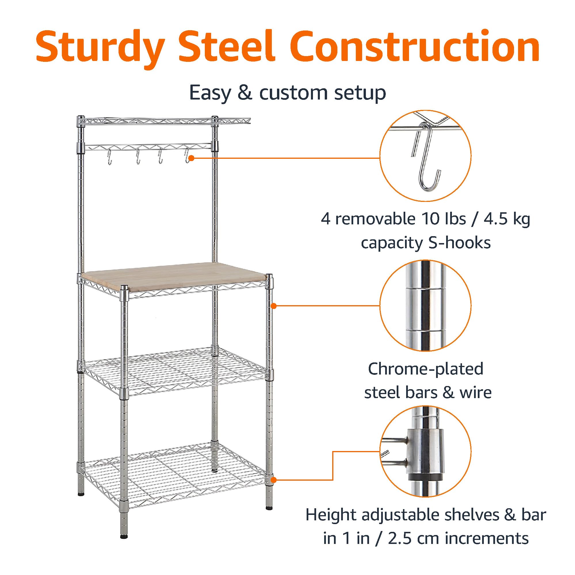 Amazon Basics hanging bar and hooks provide space to hang utensils and towels.