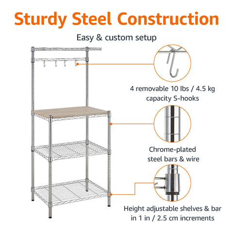 Amazon Basics hanging bar and hooks provide space to hang utensils and towels.