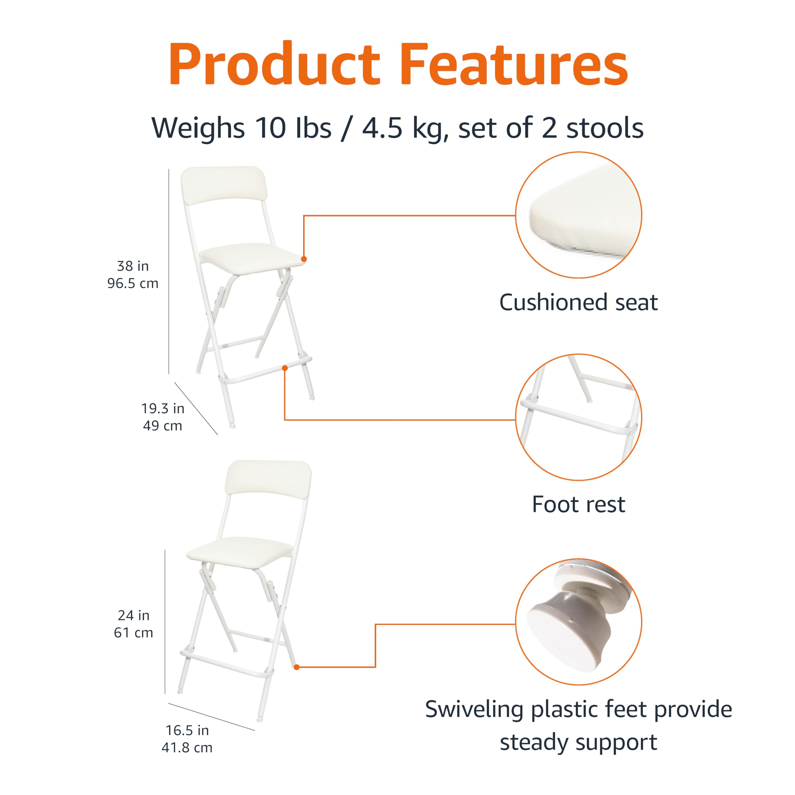 Amazon Basics bar stool with footrest and cushioned seat for comfort.