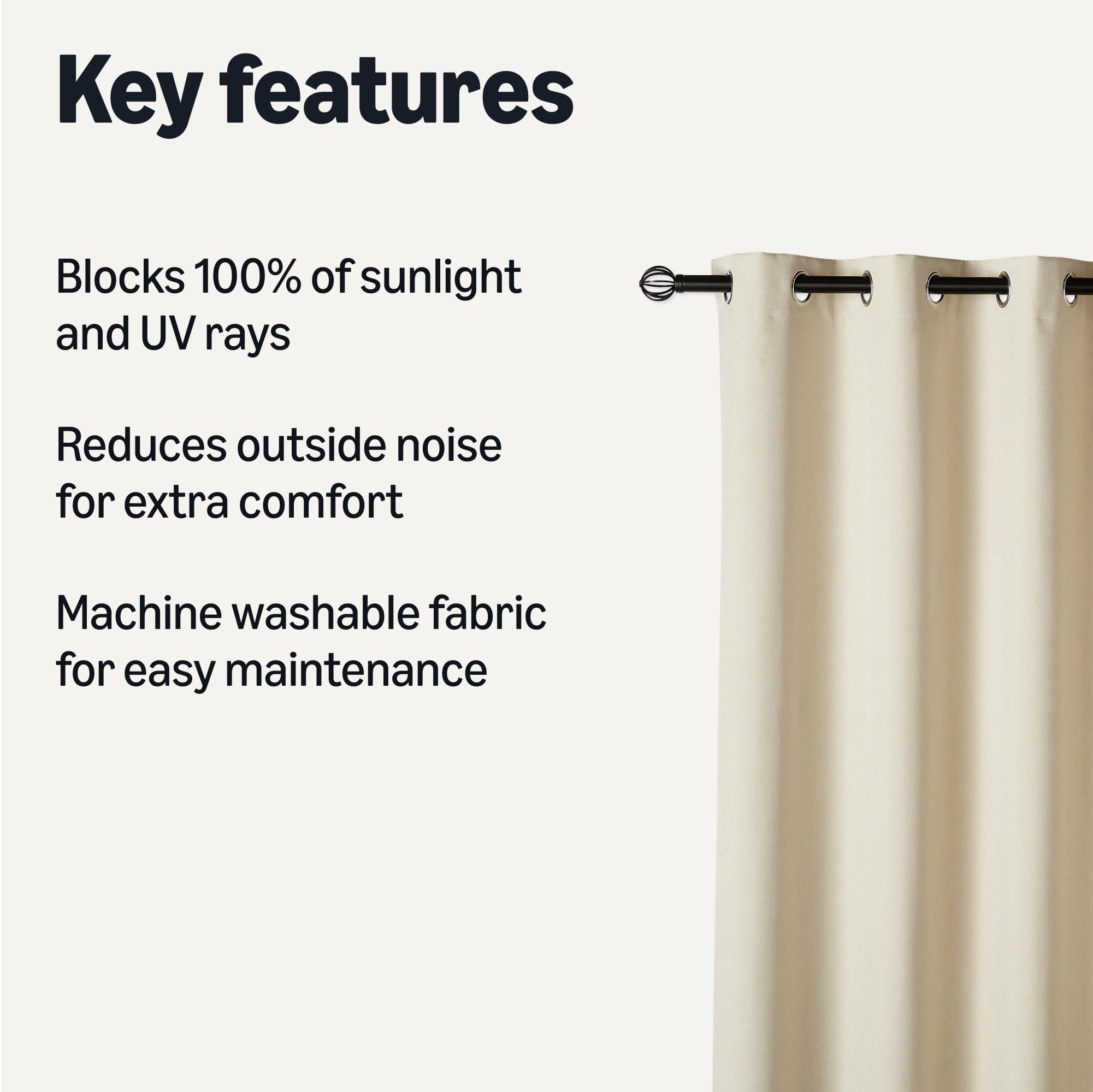 Amazon Basics blackout curtains beige closeup with grommets for easy hanging and secure installation