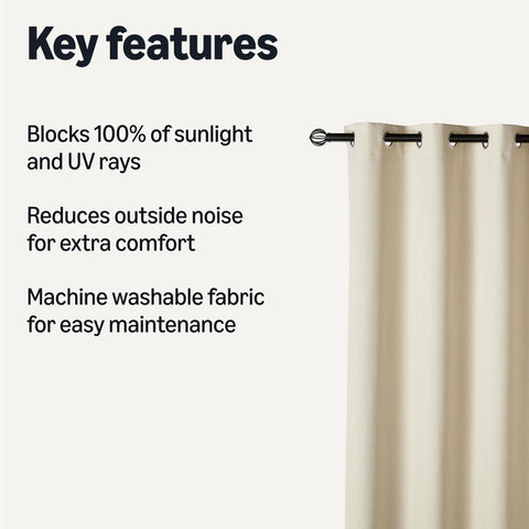 Amazon Basics blackout curtains beige closeup with grommets for easy hanging and secure installation