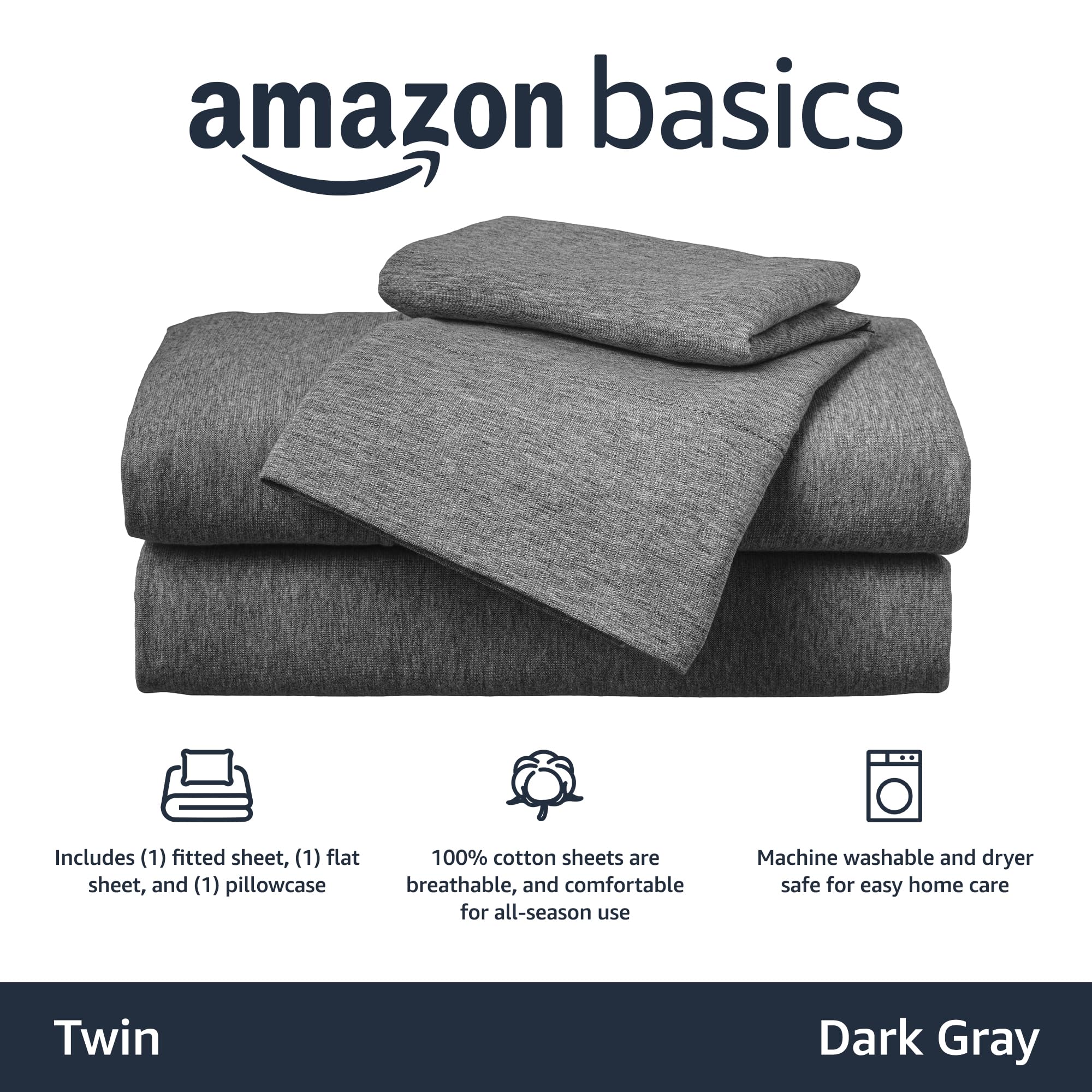 Amazon Basics breathable 3-piece bed sheet set twin fitted sheet securing up to 14 inches