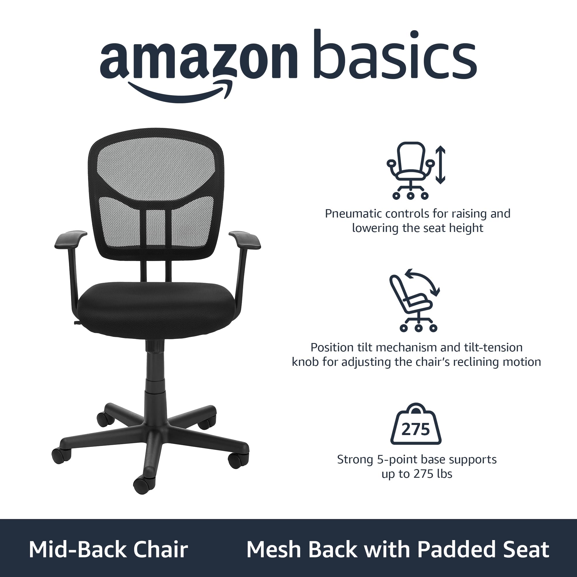 Amazon Basics padded seat supports comfortable all-day seating